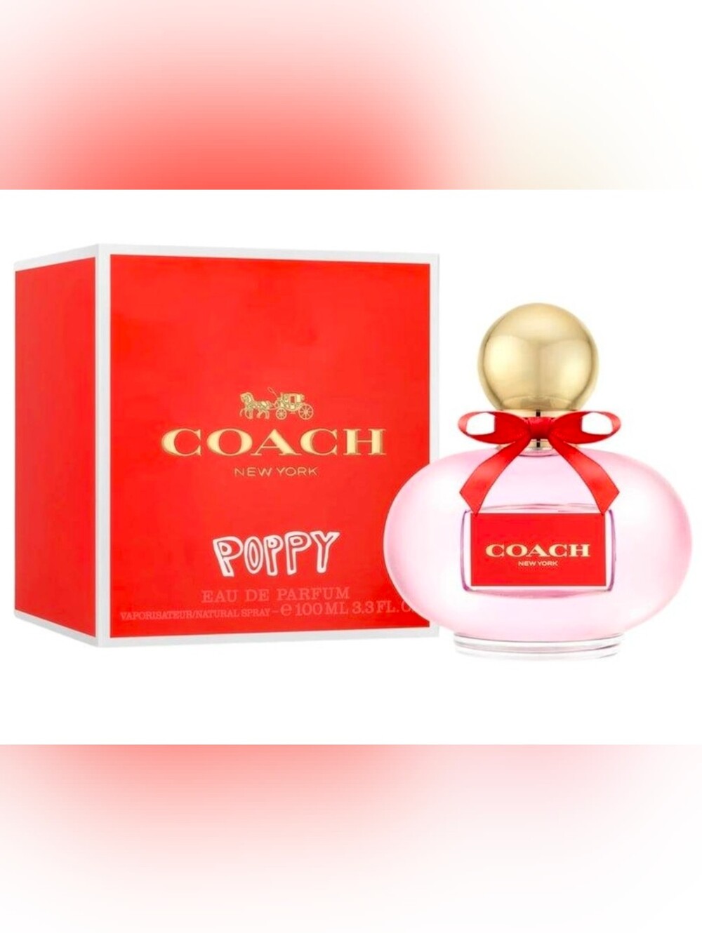Coach Poppy Pink Bottle with Red Box and Gold Cap